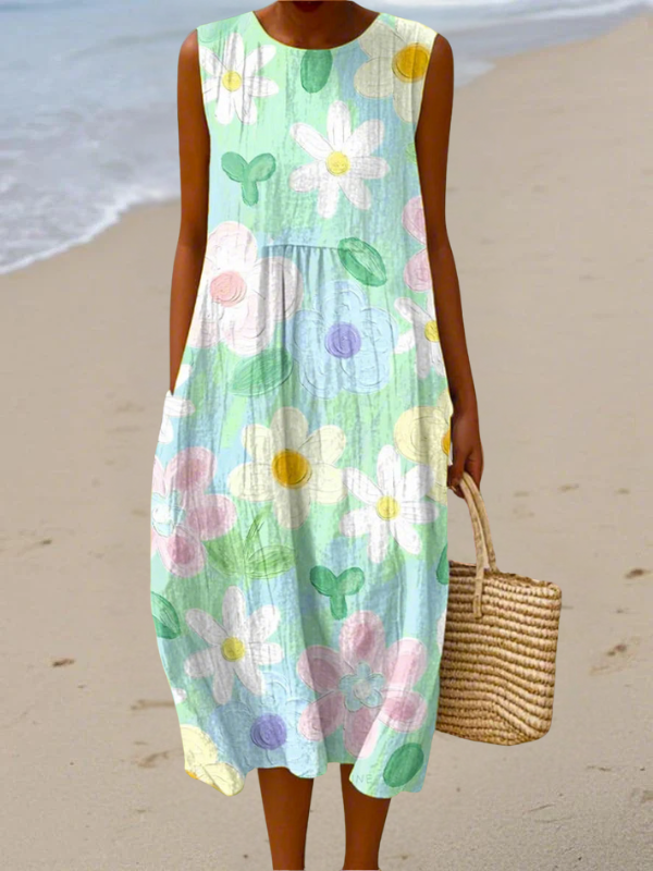 Erin | Robe midi élégante et fluide à fleurs pastel délicates