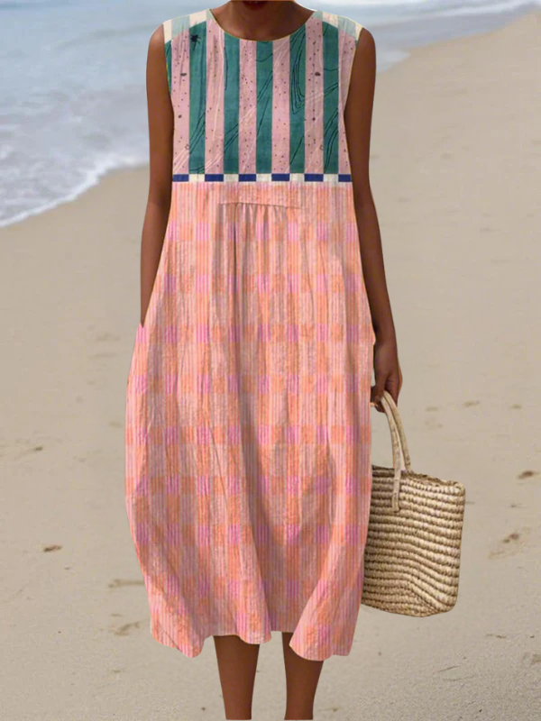 Lily | Robe midi élégante et fluide à rayures pastel délicates