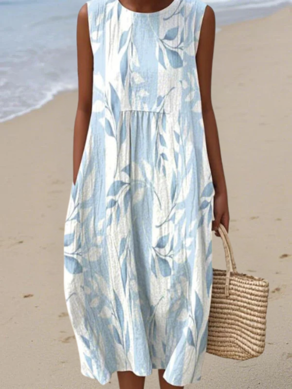 Joy | Robe midi élégante et fluide à motifs feuillus délicats
