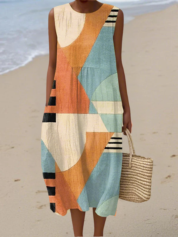 Iris | Robe midi élégante et confortable à motif géométrique raffiné