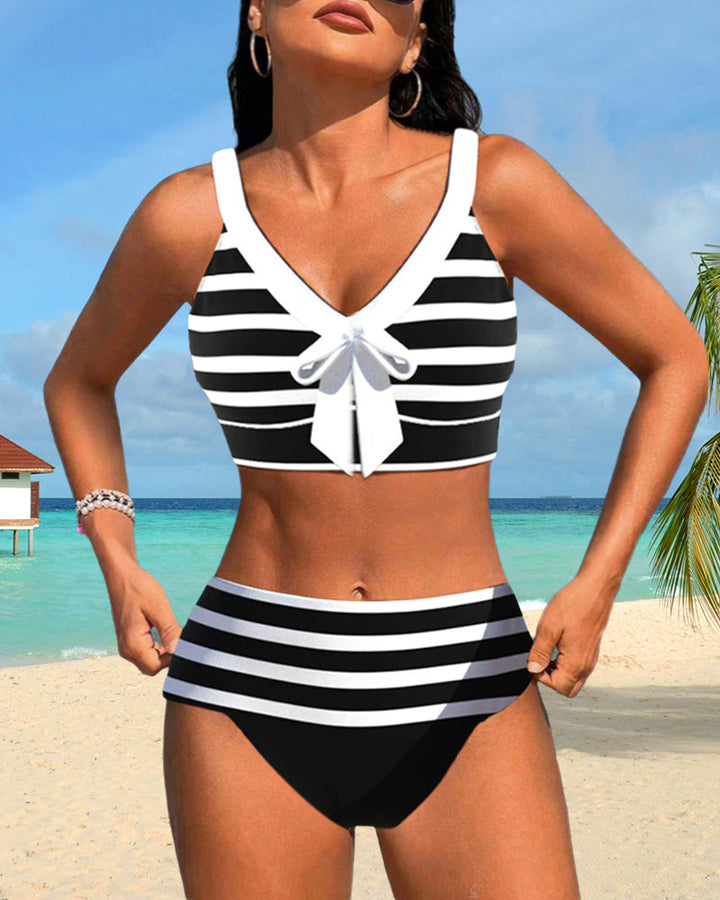 Bikinis taille haute à rayures