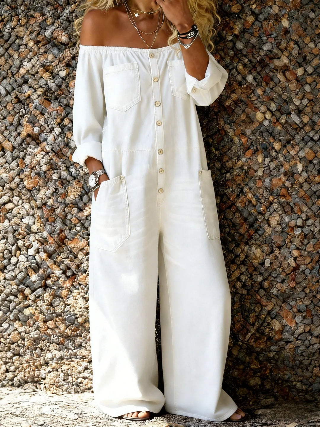 Noa | Combinaison en Jean avec Décolleté Off-Shoulder