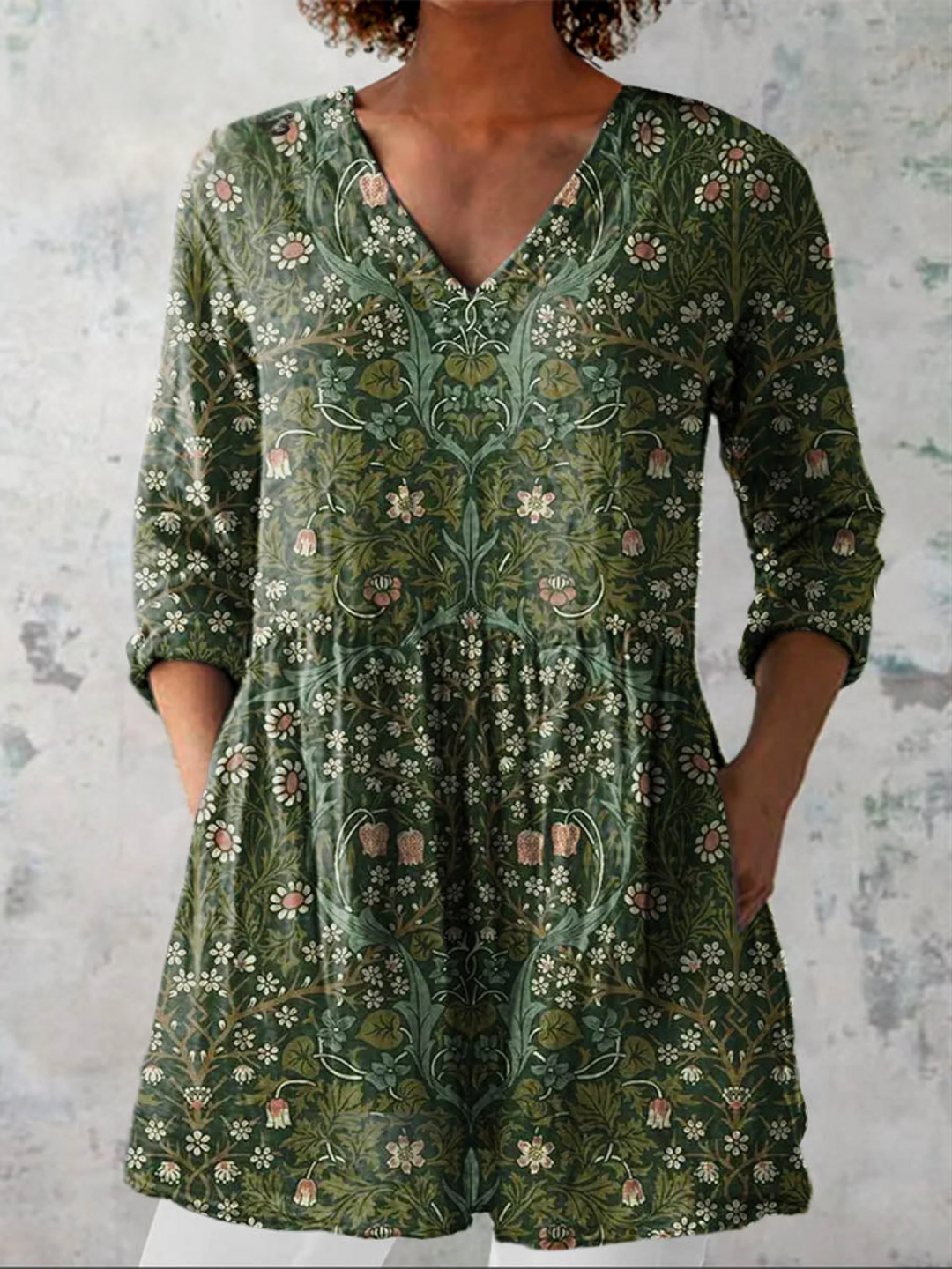Addison | Chemise Col V Longue Vintage