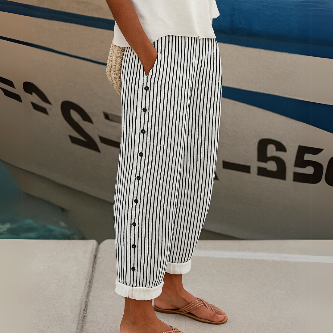 Caitlin | Pantalons à Boutons Rayés Élégants