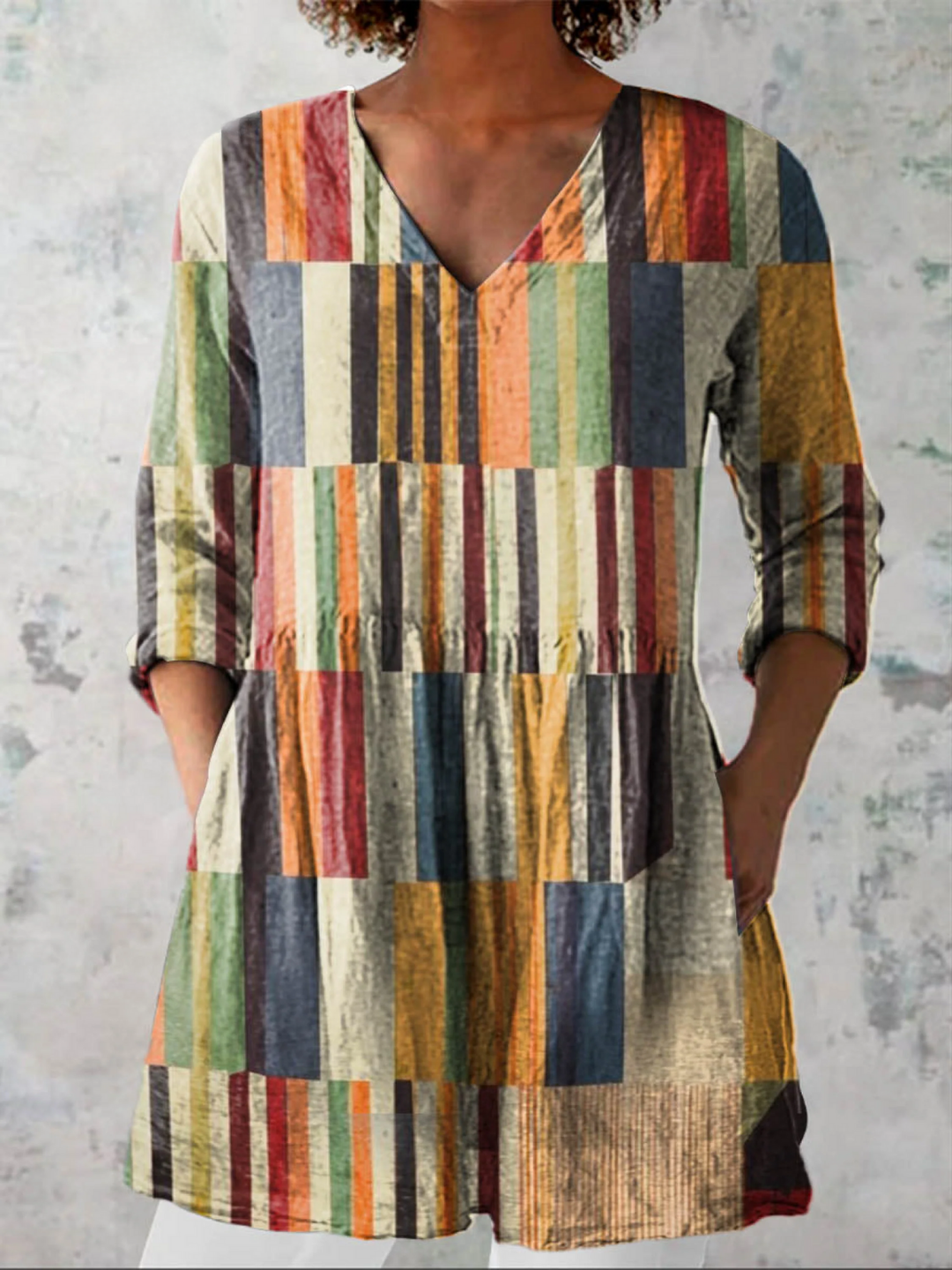 Farrah | Chemise Col V Longue Vintage