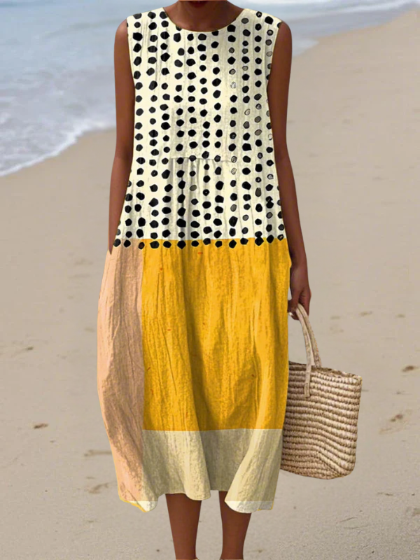 Leah | Robe midi élégante à pois et détails en blocs de couleur