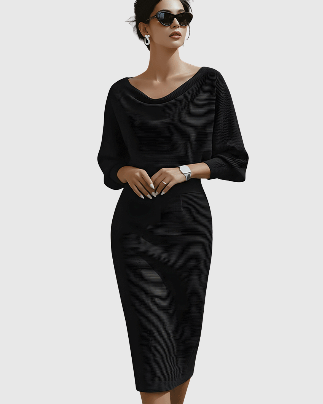 Ismeria | Robe Midi Drapée à Manches Chauve-Souris Blanche
