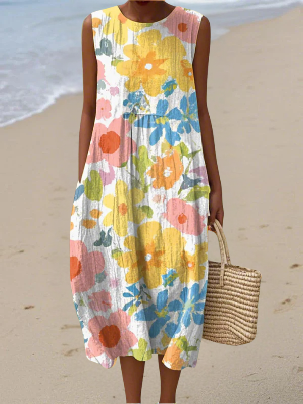 Ella | Robe midi élégante et fluide à fleurs pastel délicates