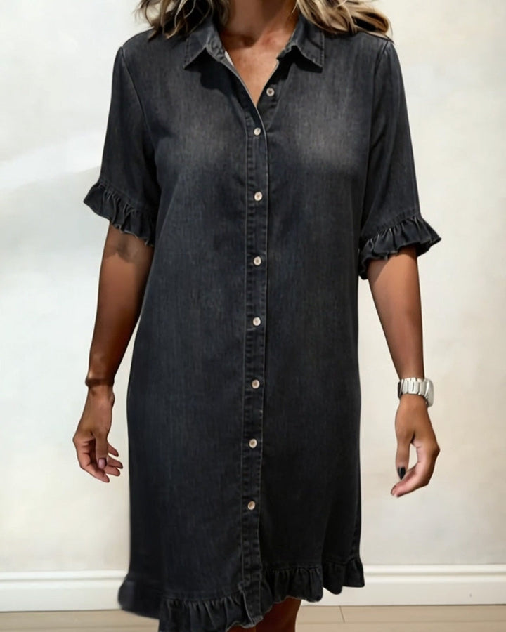 Lolaphyne | Robe en Denim Confortable avec Fronces Flatterantes