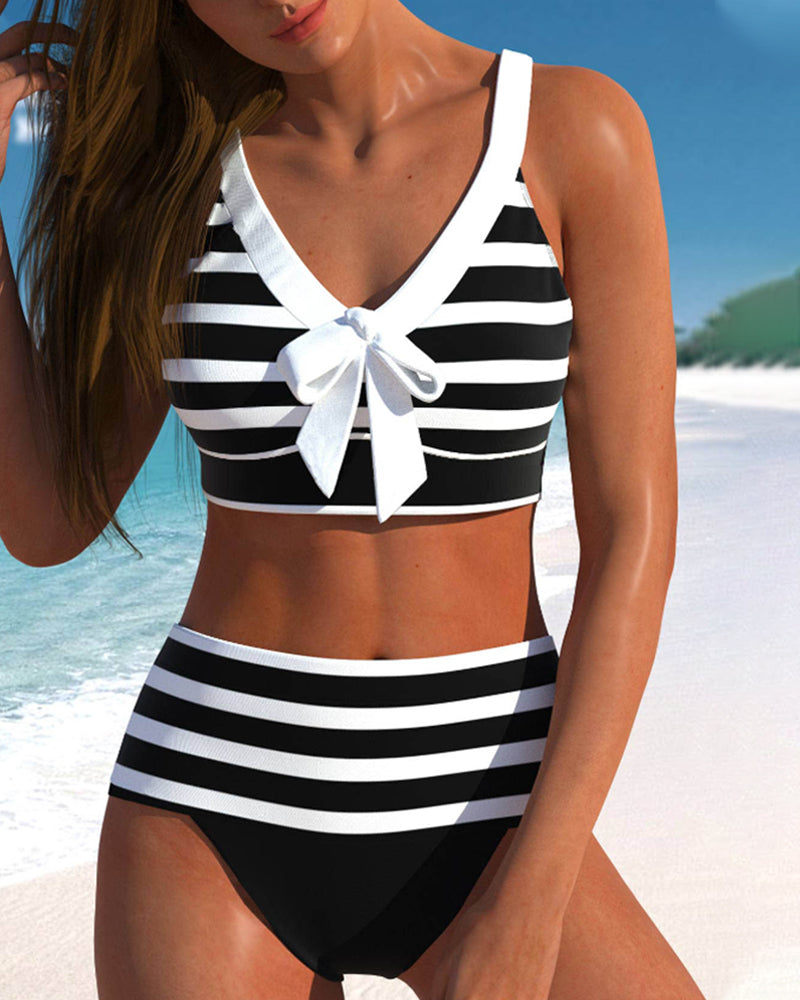 Bikinis taille haute à rayures