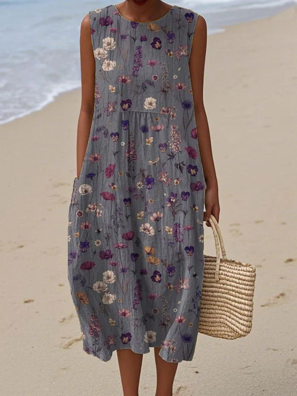 Gwen | Robe midi élégante et fluide à fleurs délicates