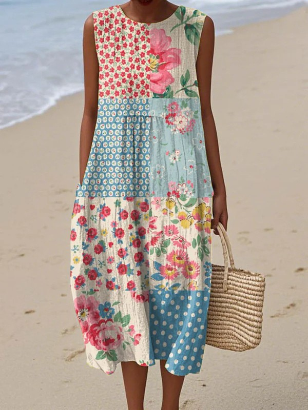Anna | Robe midi patchwork élégante et fluide