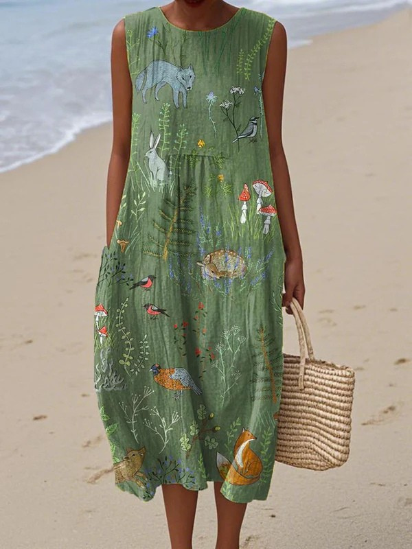 Hope | Robe midi élégante et fluide aux motifs inspirés de la nature