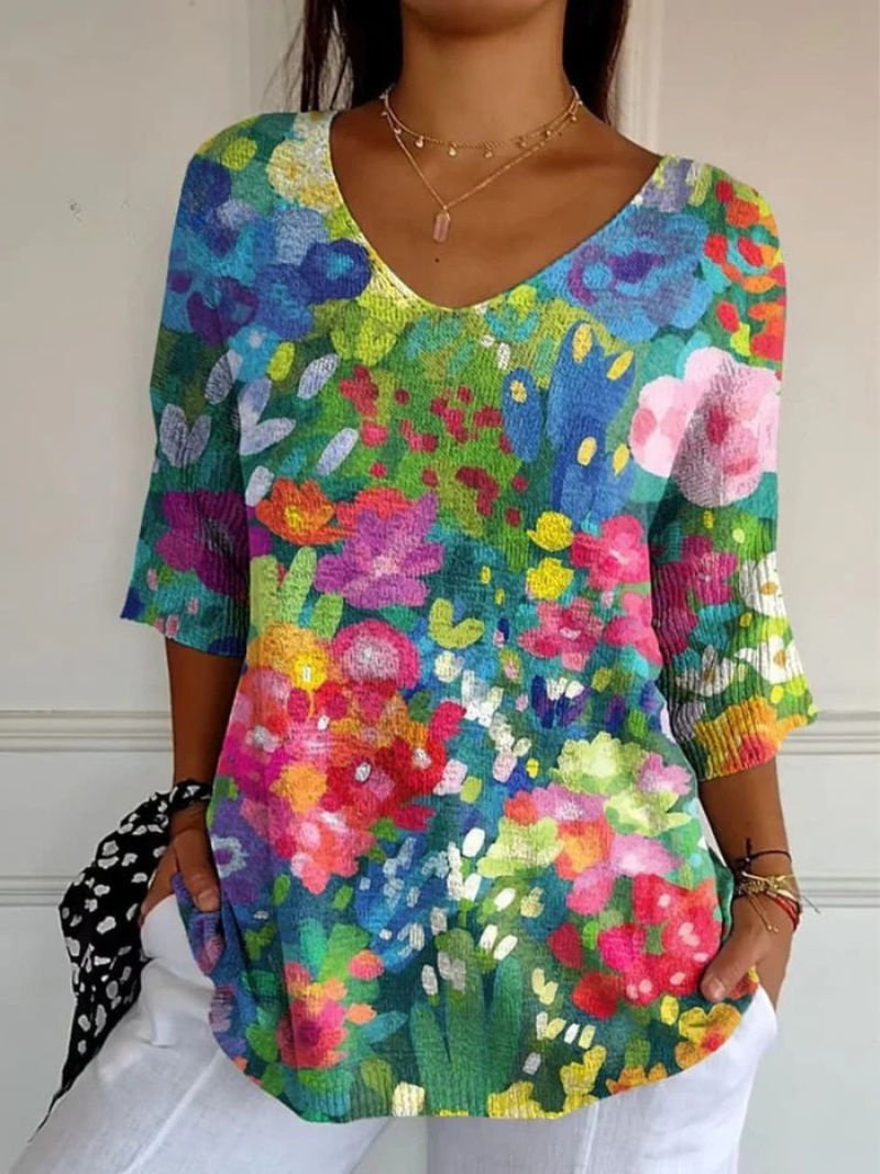 Pull vintage en tricot à motif floral pour femmes