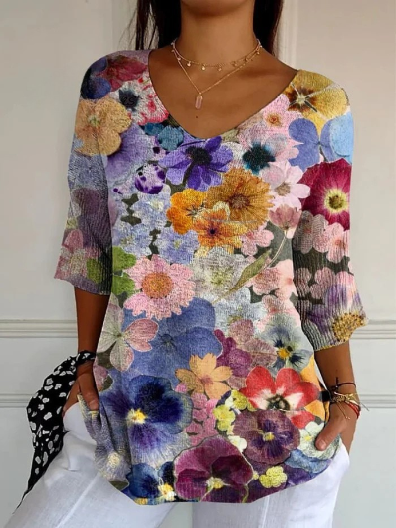 Pull vintage en tricot à motif floral pour femmes