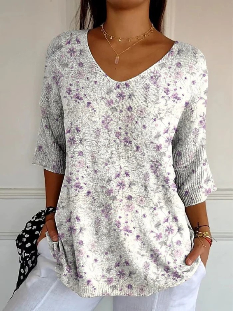 Pull Vintage à Motif Floral pour Femmes