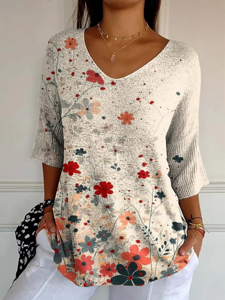 Pull décontracté en tricot à motif floral vintage pour femmes