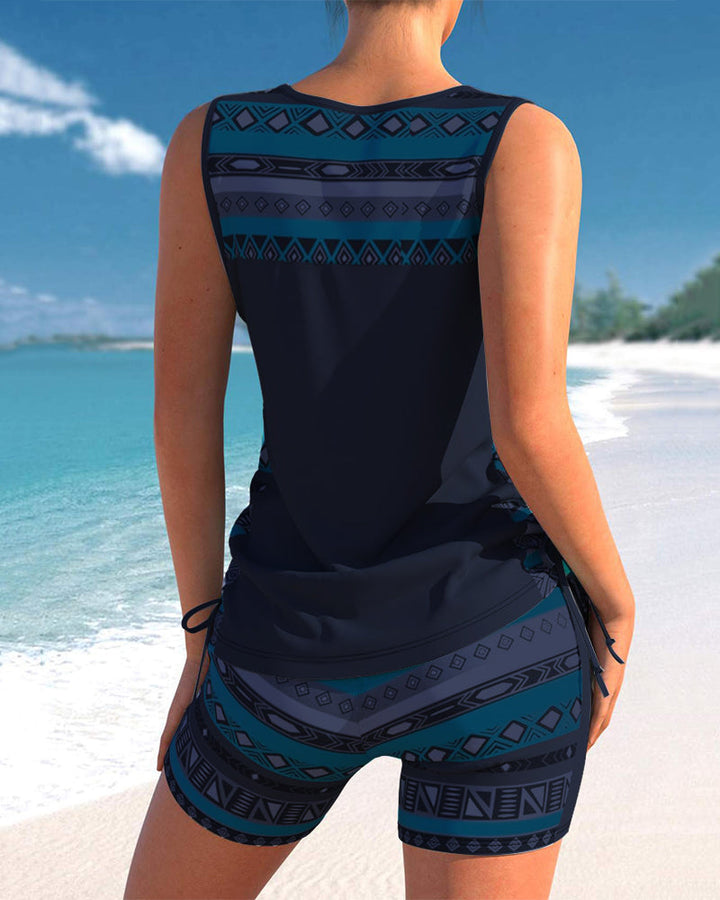Tankinis avec motif géométrique et décolleté en V