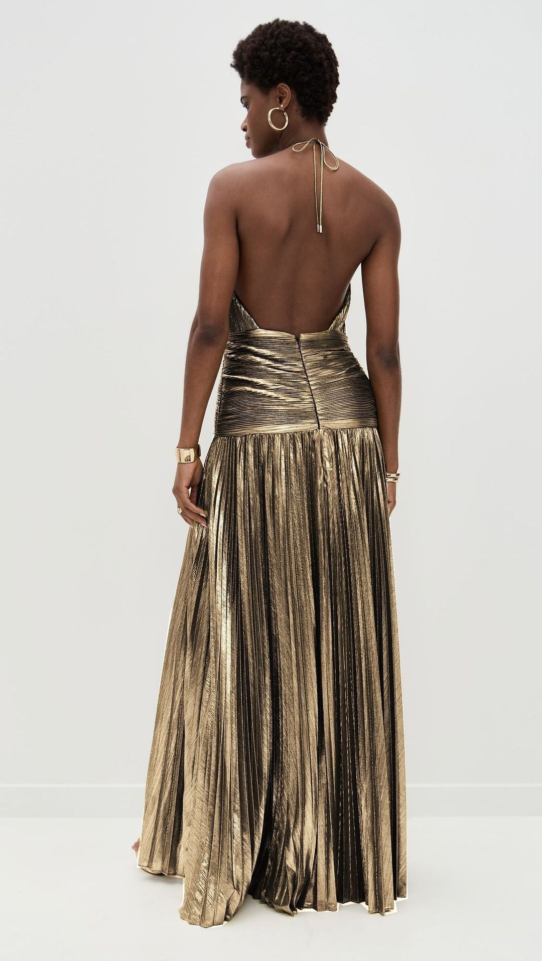 Robe Halter Plissée Métallique Tendance