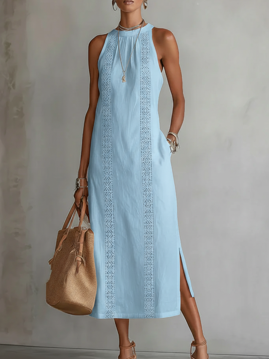 Francine | Robe midi en lin à col mao